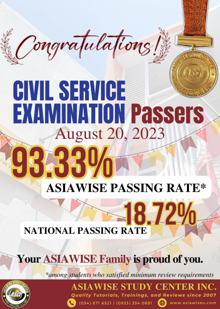 Congratulations to our incredible Civil Service Exam (CSE) Review Students